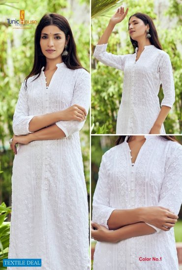 Tunic House 7 Star Wholesale Chikan Work Long Kurtis Catalogs