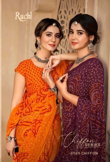RUCHI STAR CHIFFON VOL 134 FANCY BANDHANI PRINT CHIFFON SAREE WHOLESALER