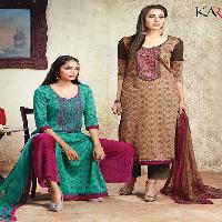 Karma 603 to 609 Series Export Cotton Satin Embroidered Straight long Salwar suits