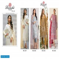 RAMSHA VOL 21 SERIES 347-350 GEORGETTE WORK ELEGANT PAKISTANI SUITS