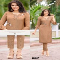 RANGJYOT AAROHI VOL 1 LIZA RAYON WORK DESIGNER KURTI AND  BOTTOM