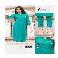 RANGJYOT AAROHI VOL 1 LIZA RAYON WORK DESIGNER KURTI AND  BOTTOM