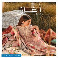 Aghaz By Nur Embroidered Lawn Suits With Digital Printed Lawn Dupatta Pakistani Dress