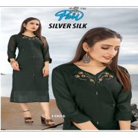 Pari Silver Silk Wholesale Mock Work Long Kurtis