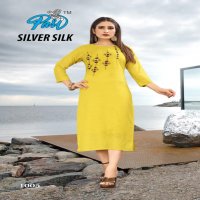 Pari Silver Silk Wholesale Mock Work Long Kurtis