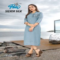Pari Silver Silk Wholesale Mock Work Long Kurtis