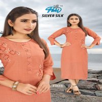 Pari Silver Silk Wholesale Mock Work Long Kurtis
