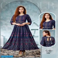 Golden Party Wholesale Designer Anarkali Long Kurtis