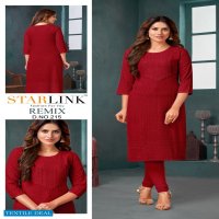 Starlink Remix Wholesale Reyon Fabrics With Schifli Work Kurtis