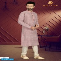 Outlook Vol-52 Wholesale Art Silk With Lucknowi Work Kurta With Pajama