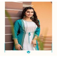 SUMMER JACKET BY HEARITAGE HEAVY RAYON & RAYON SLUB DESIGNER PRINTED FLARED KURTI WITH JACKET PATTERN & HANDWORK KURTI CATALOG WHOLESALER BEST RATE