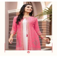 SUMMER JACKET BY HEARITAGE HEAVY RAYON & RAYON SLUB DESIGNER PRINTED FLARED KURTI WITH JACKET PATTERN & HANDWORK KURTI CATALOG WHOLESALER BEST RATE