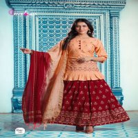 VINTAGE BY DVEEJA HEAVY RAYON TOP SKIRT AND DUPATTA GOLD FOIL PRINT CATALOG WHOLESALER BEST RATE