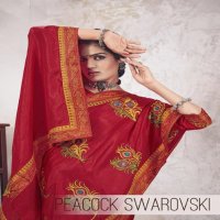 YNF PEACOCK SWAROVSKI WHOLESALE SILK INDIAN SAREES