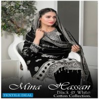 Mina Hassan Black And White Cotton Collection Printed Dress