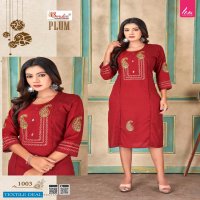 SMYLEE PLUM RAYON LIVA FABRICS EMBROIDERY FANCY KURTI