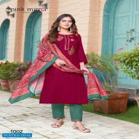 PINK MIRROR FLAME READYMADE TOP BOTTOM WITH DUPATTA SET