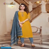 SHANVI BY KAASBEE FULL STITCH CHINON KURTI WITH PANT & DUPATTA