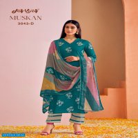 Jay Vijay Muskan 3043 Colour Wholesale Pure Bemberg Silk Block Print With Hand Work Salwar Suits