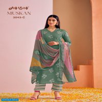 Jay Vijay Muskan 3043 Colour Wholesale Pure Bemberg Silk Block Print With Hand Work Salwar Suits