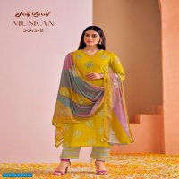 Jay Vijay Muskan 3043 Colour Wholesale Pure Bemberg Silk Block Print With Hand Work Salwar Suits