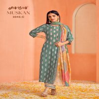 Jay Vijay Muskan 3045 Colour Wholesale Pure Bemberg Silk Block Print With Hand Work Salwar Suits