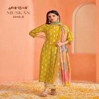 Jay Vijay Muskan 3045 Colour Wholesale Pure Bemberg Silk Block Print With Hand Work Salwar Suits