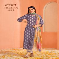 Jay Vijay Muskan 3045 Colour Wholesale Pure Bemberg Silk Block Print With Hand Work Salwar Suits