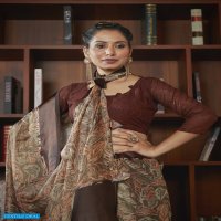 NESTA BY VALLABHI PRINTS DESIGNER BRASSO WITH SATIN BORDER SAREE AND CROCHET BLOUSE COLLECTION