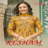 RESHAM VOL 4 BY OSSM FANCY 3PCS SET ALIA CUT KURTI WITH PANT AND NAZEEN DUPATTA