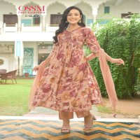 RESHAM VOL 4 BY OSSM FANCY 3PCS SET ALIA CUT KURTI WITH PANT AND NAZEEN DUPATTA