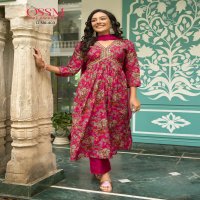 RESHAM VOL 4 BY OSSM FANCY 3PCS SET ALIA CUT KURTI WITH PANT AND NAZEEN DUPATTA