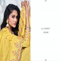 AASHIRWAD CREATION GULKAND OLIVE DESIGNER PREMIUM SILK UNSTITCH COLLECTION 3PCS SUIT