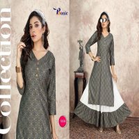 COCKTAIL BY BONIE HEAVY RAYON KURTI WITH SKIRT GOLD FOIL PRINT LONG KURTI CATALOG