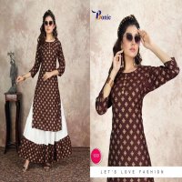 COCKTAIL BY BONIE HEAVY RAYON KURTI WITH SKIRT GOLD FOIL PRINT LONG KURTI CATALOG