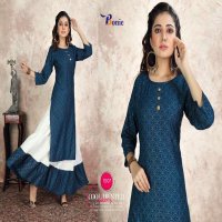 COCKTAIL BY BONIE HEAVY RAYON KURTI WITH SKIRT GOLD FOIL PRINT LONG KURTI CATALOG