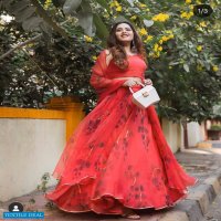 Designer Red Colour Lehenga Style Gown