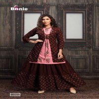 JACKET HOUSE BY BONIE HEAVY RAYON THREE PCS TOP JACKET SKIRT KURTI CATALOG