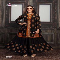 JACKET HOUSE BY BONIE HEAVY RAYON THREE PCS TOP JACKET SKIRT KURTI CATALOG