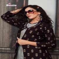 JACKET HOUSE BY BONIE HEAVY RAYON THREE PCS TOP JACKET SKIRT KURTI CATALOG