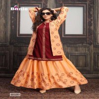 JACKET HOUSE BY BONIE HEAVY RAYON THREE PCS TOP JACKET SKIRT KURTI CATALOG