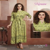 KANASU ELEGANCE VOL 2 RAYON GOLD PRINT LONG STYLE KURTI WHOLESAL IN INDIA