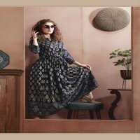 KANASU ELEGANCE VOL 2 RAYON GOLD PRINT LONG STYLE KURTI WHOLESAL IN INDIA