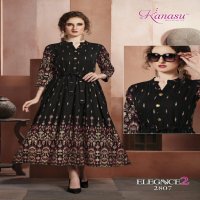 KANASU ELEGANCE VOL 2 RAYON GOLD PRINT LONG STYLE KURTI WHOLESAL IN INDIA