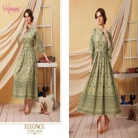 KANSU LAUNCH ELEGANCE RAYON GOLD PRINT LONG KURTI WHOLESALE RATE IN SURAT TEXTILE MARKET