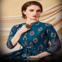KANSU LAUNCH ELEGANCE RAYON GOLD PRINT LONG KURTI WHOLESALE RATE IN SURAT TEXTILE MARKET