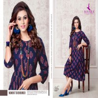 MAYRA SILKY RAYON SLUB GOLDEN PRINT CASUAL WEAR KURTI AT WHOLESALE RATE
