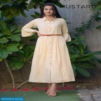 Mustard Stripes Discharge Wholesale Full Stitch Kurtis