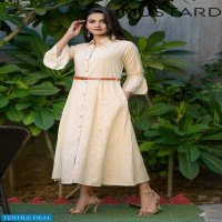 Mustard Stripes Discharge Wholesale Full Stitch Kurtis
