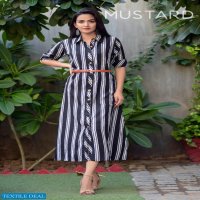 Mustard Stripes Discharge Wholesale Full Stitch Kurtis